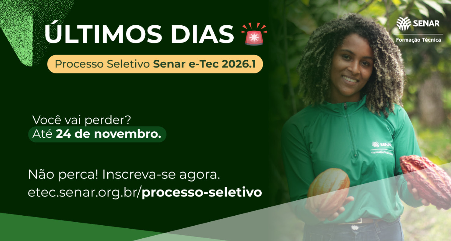 Garanta seu futuro no campo: inscreva-se no e-Tec Senar e transforme seu potencial em profissão