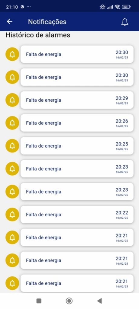 Aplicativo de alarme registra quedas de energia de propriedade em fevereiro de 2025